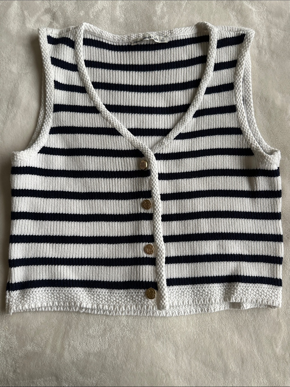 Abercrombie & Fitch Navy and White Striped Knit Button Front Tank